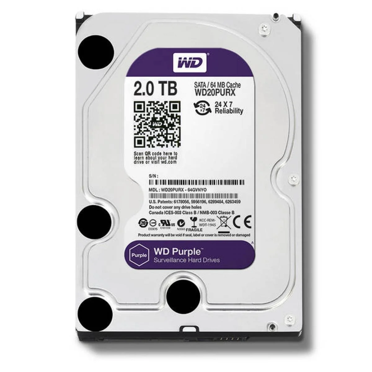 Western Digital Purple WD23PURZ 2TB 3.5 Inch SATA 5400RPM Surveillance HDD