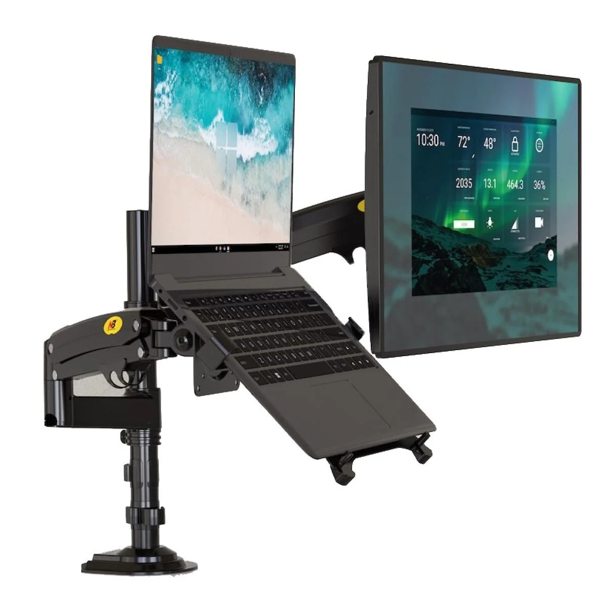 NB North Bayou H180-FP 10"-17" Laptop/Tablet 17"27" Monitors Ergonomic Gas-Spring Multifunctional Dual Bracket Desk Mount view 1