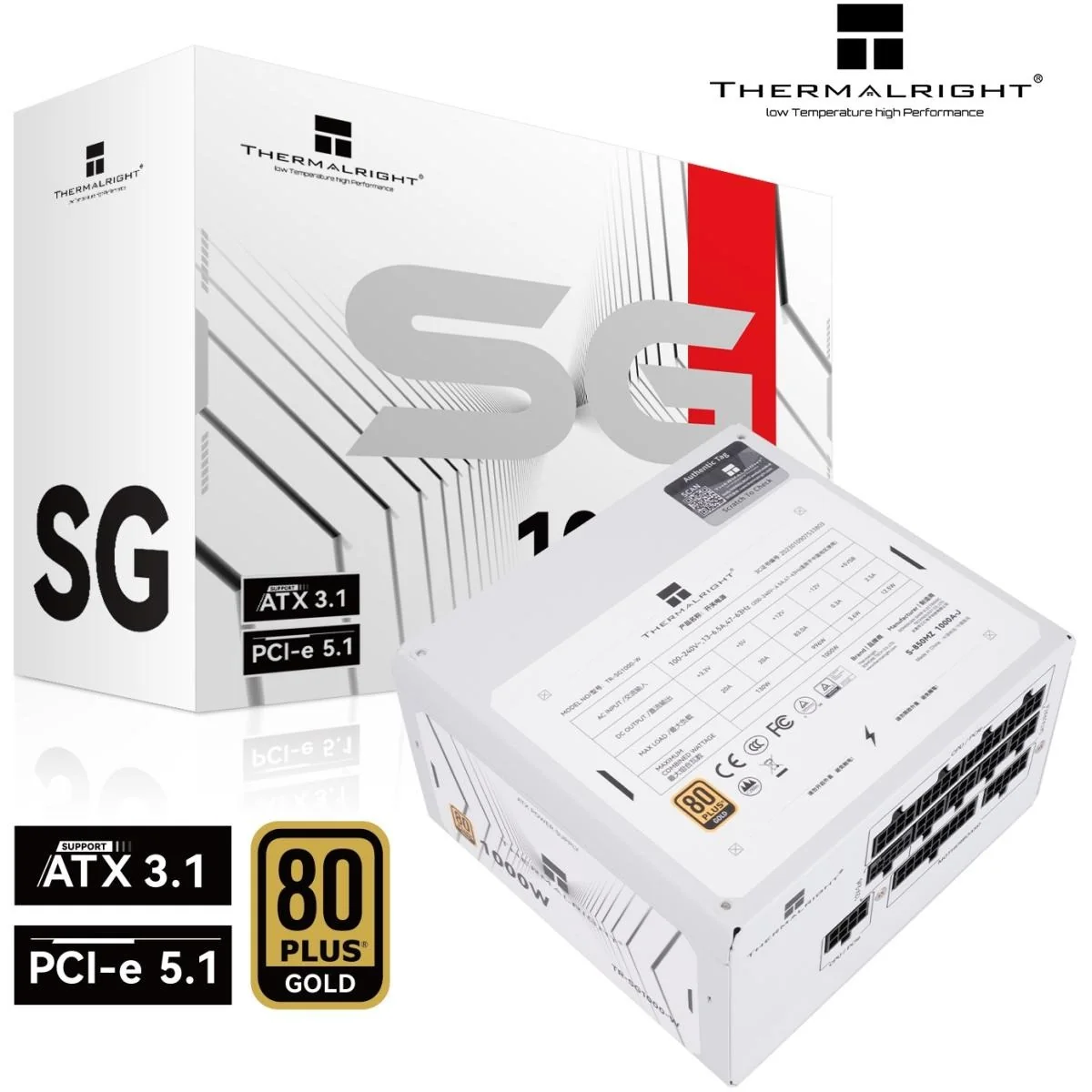 Thermalright (SG-1000-W) Gold 1000W (ATX 3.1) (PCIe 5.1) 80 Plus Gold Full-Modular, Smart Fan - Power Supply (White)